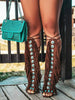 Women's Thigh High Boots With Fringe Lace-Up Peep Toe High Heel Sandals, Suitable For Formal Occasions And Summer Holidays