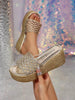 Women's Gold Woven Hollow Wedge Platform Sandals, Platform Slide Slippers, Beach Vacation Daily Outdoor Wear Height-Increasing Slippers