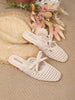Bohemian Hollow Woven Breathable Bow Mules, Casual Western Style Wedding Flat Shoes, Comfortable Elastic Band Perforated Shoes, Office, Summer Shoes